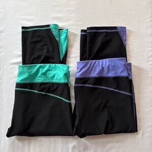Xersion Black Leggings with Teal and Lavender Waistbands